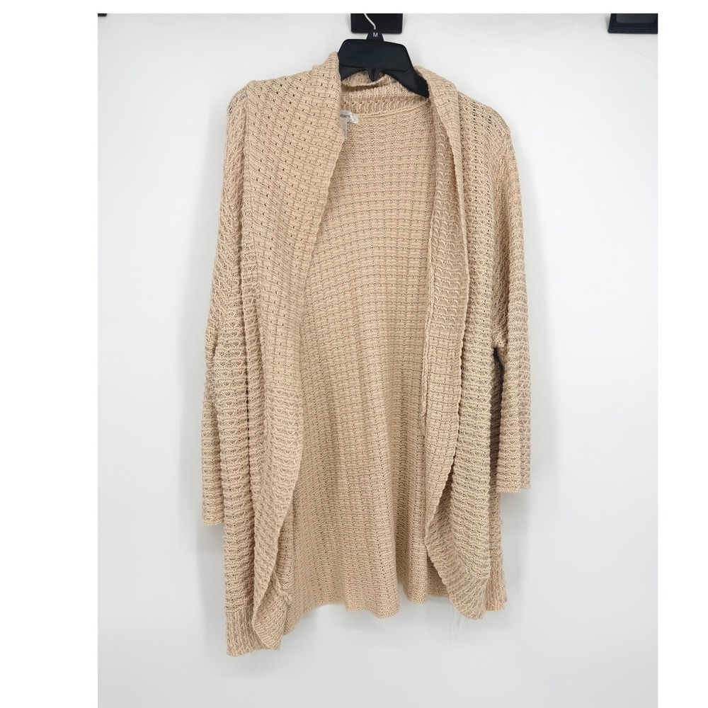 Dressbarn Woman Beige Pointelle Knit Open Front Cardigan Sweater 3X Tan Boho